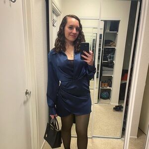 Zara Sexy Midnight Blue Satin Dress